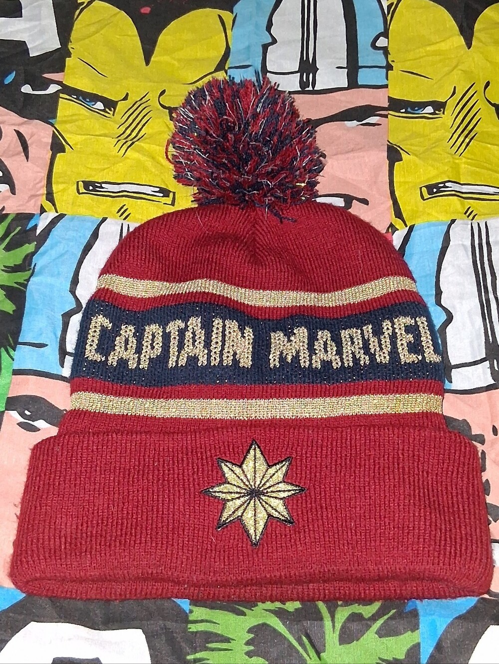2019 Captain Marvel Winter Pom Ball Beanie Hat Comics Movie